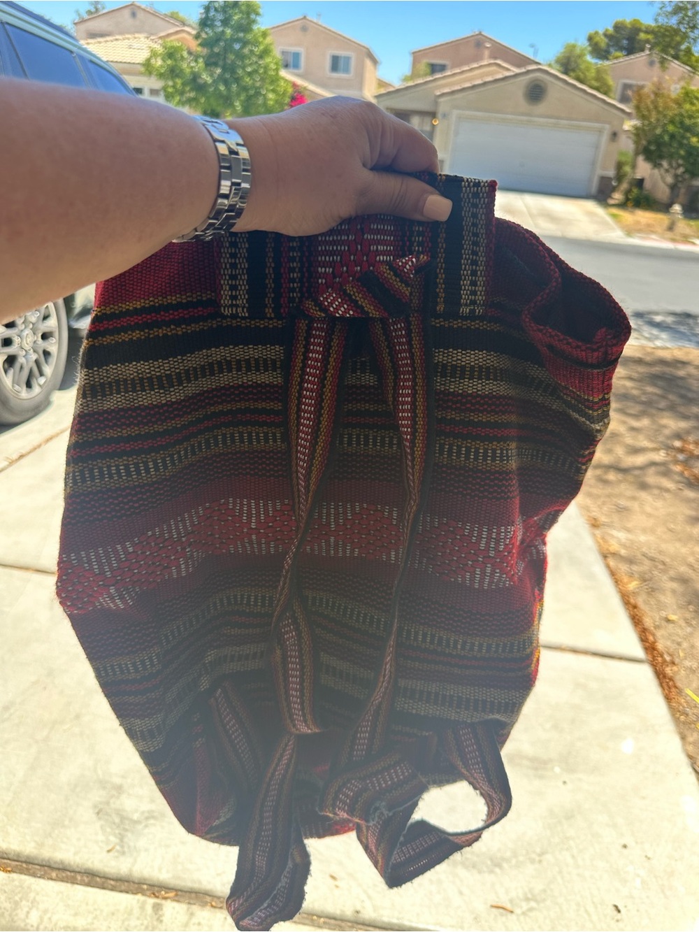 Handwoven Red & Black Striped Women’s Backpack